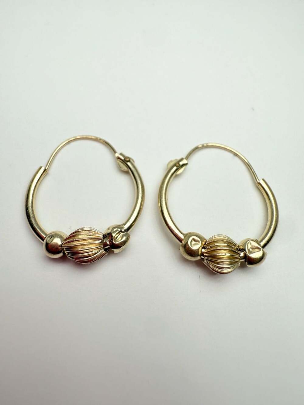 14K Yellow Gold Fluted Bead Hoop Earrings 14K Gold